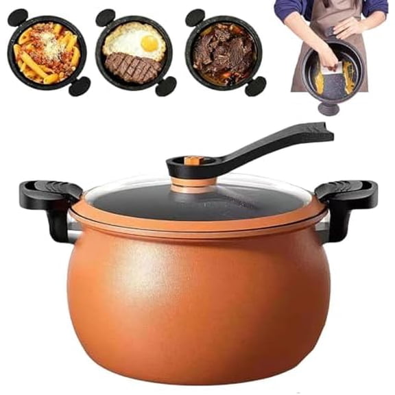 Multifunctional Large Capacity Non-stick Pressure Cooker, 8 qt micro pressure cooker, Maifanstone micropressure cooking, Anti-Scalding Handle Fast Cooking Pot for All Stovetops (Orange)