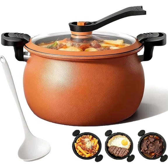 Multifunctional Large Capacity Non-stick Pressure Cooker, 8L Versatile Micro-Pressure Cooking Pot with Visible Transparent Glass Cover, Easily Serves 4–6 People (orange)