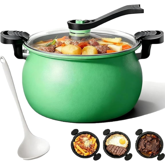 Multifunctional Large Capacity Non-stick Pressure Cooker, 8L Versatile Micro-Pressure Cooking Pot with Visible Transparent Glass Cover, Easily Serves 4–6 People (green)