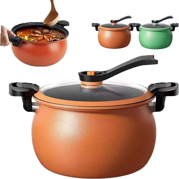 Multifunctional Large Capacity Non-stick Pressure Cooker, 8QT/5L Fast-Heating Micro Pressure Pot with Visual Glass Lid, Safety Valve & Lock Handle for Soups, Stews & All Stovetops (Orange-1PC)