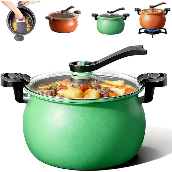Multifunctional Large Capacity Non-stick Pressure Cooker, 8QT Family-Size Pot with Visual Glass Lid for Fast and Easy Cooking of Soups, Stews, and Everyday Meals