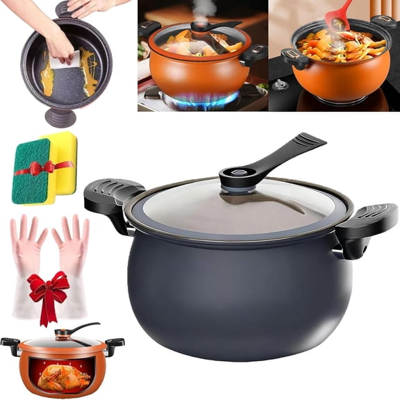 Multifunctional Large Capacity Non-stick Pressure Cooker, 8QT Micro Pressure Cooker with Anti-Scalding Handle & Visible Glass Cover, Family-Size Fast Cooking Pot for Family Meals Soups (Gray)