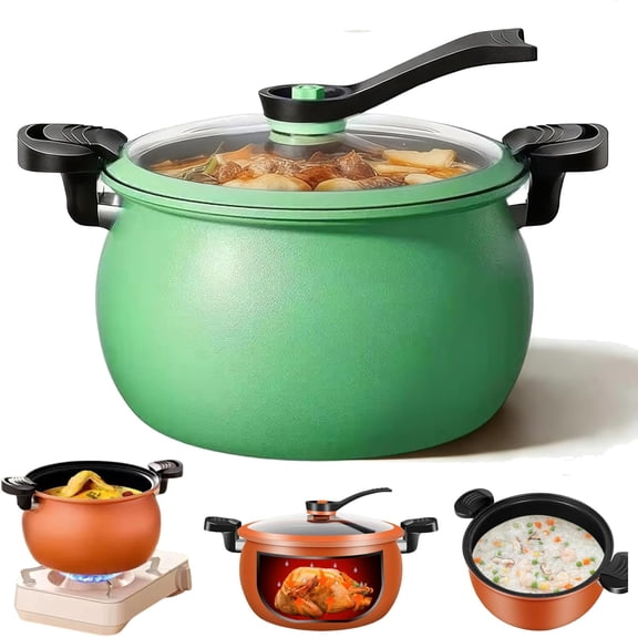 Multifunctional Large Capacity Non-stick Pressure Cooker, 8QT Micro Pressure Cooker Pot with Anti-Scalding Handle & Visual Glass Lid for Home Cooking Sear & Saute (Green)
