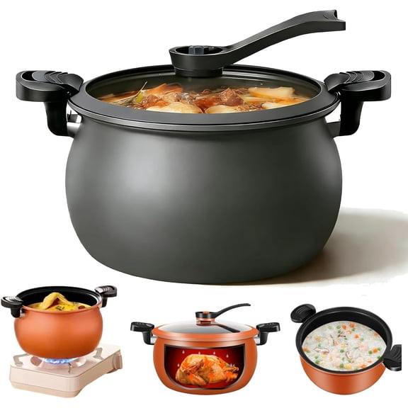 Multifunctional Large Capacity Non-stick Pressure Cooker, 8QT Micro Pressure Cooker Pot with Anti-Scalding Handle & Visual Glass Lid for Home Cooking Sear & Saute (Black)