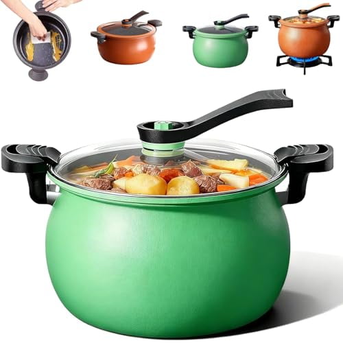Multifunctional Large Capacity Non-stick Pressure Cooker, 8QT Micro Pressure Cooker with Visible Transparent Glass Cover, Anti-Scalding Handle for Family Meals, Soups, Stews Fast Cooking