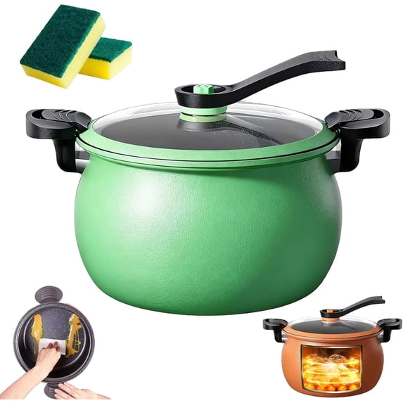 Multifunctional Large Capacity Non-stick Pressure Cooker, 8QT Micro Pressure Cooker with Visual Lid, Multi Functional Fast Cooking Pot for Family Meals, Soups, Stews (Green)