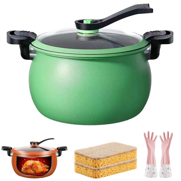 Multifunctional Large Capacity Non-stick Pressure Cooker, Pressure Cooker 8 Qt, Visible Transparent Glass Cover, Anti-Scalding Handle, For Culinary Styles, Make You Fall in Love with Cooking (Green)
