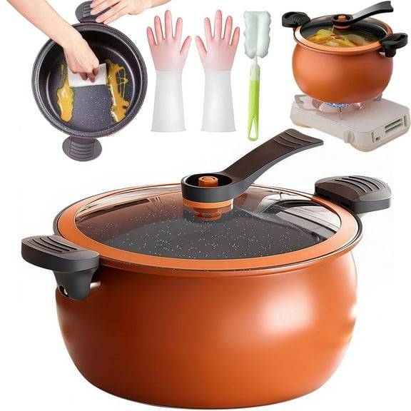 Multifunctional Large Capacity Non-stick Pressure Cooker, Pressure Cooker 8 Qt, Visible Transparent Glass Cover, Anti-Scalding Handle, For Culinary Styles, Make You Fall in Love with Cooking (Orange)