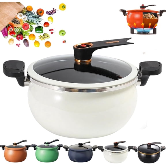 Multifunctional Large Capacity Non-stick Pressure Cooker, Versatile Micro-Pressure Cooking Pot with Lid,Anti-Scalding Handle Fast Cooking Pot for Slow Cook, Sear & Saute, Keep Warm (White)