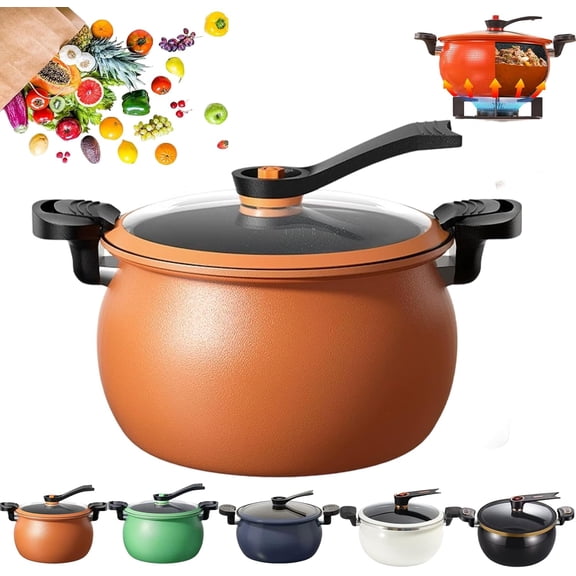 Multifunctional Large Capacity Non-stick Pressure Cooker, Versatile Micro-Pressure Cooking Pot with Lid,Anti-Scalding Handle Fast Cooking Pot for Slow Cook, Sear & Saute, Keep Warm (Orange1)