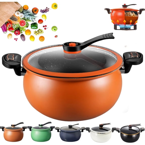 Multifunctional Large Capacity Non-stick Pressure Cooker, Versatile Micro-Pressure Cooking Pot with Lid,Anti-Scalding Handle Fast Cooking Pot for Slow Cook, Sear & Saute, Keep Warm (Orange2)