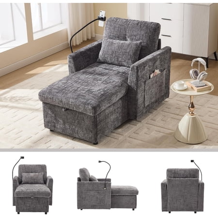 Multifunctional Lazyboy Sofa Recliner, Oversized Recliner Chair with Cell Phone Bracket, Extra Wide Recliner for Small Spaces Living Room Bedroom. (Gray)