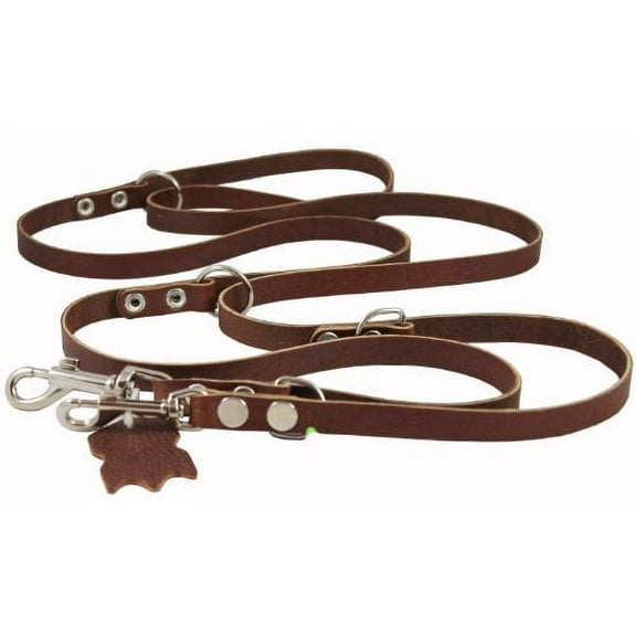 Multifunctional Leather Dog Leash Adjustable 6 Way Lead Brown 49"-94" Long 1/2" Wide (12 mm) Medium