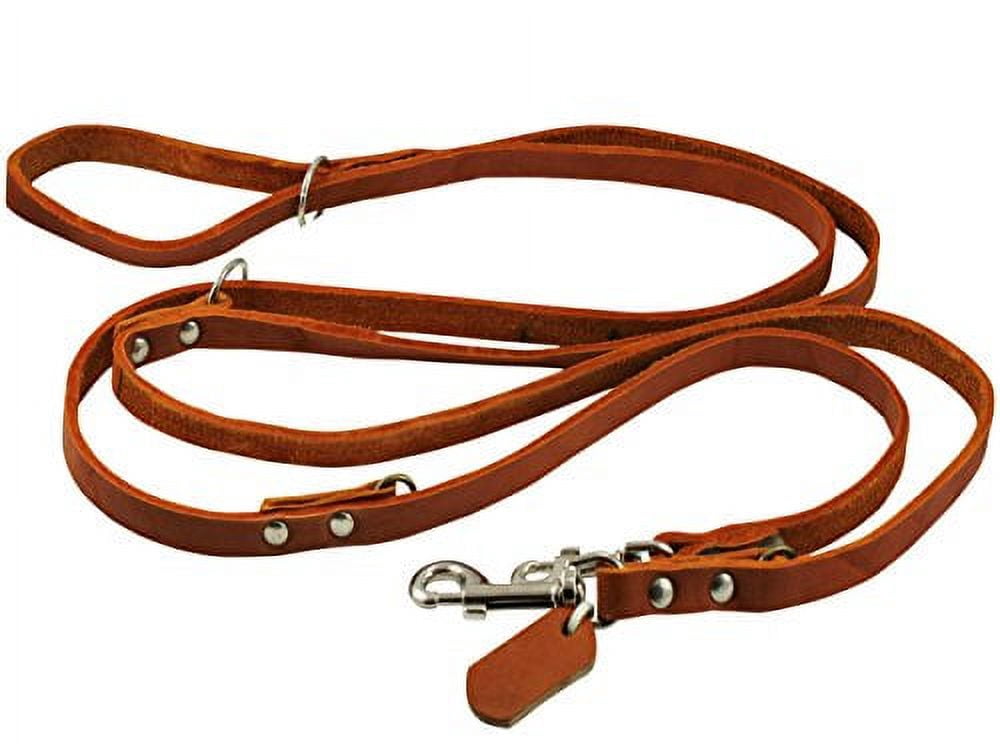 Multifunctional Leather Dog Leash, Adjustable Schutzhund 6 Way European Lead Tan 49"-94" Long, 1/2" Wide (12 mm) for Medium Dogs