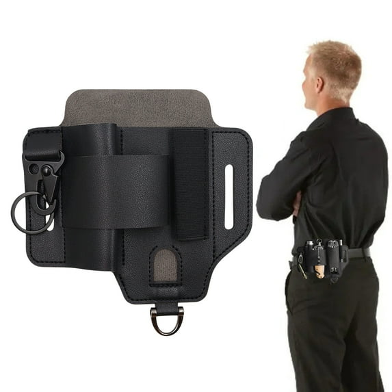Multifunctional Leather Tool Pouch with Belt Loop and Flashlight Holster for Portable Storage