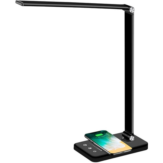 Multifunctional Led Desk Lamp With Wireless Charger, Usb Charging Port, 5 Lighting Modes,5 Brightness Levels, Sensitive Control, 30/60 Min Auto Timer, Eye-Caring Office Lamp With Adapter