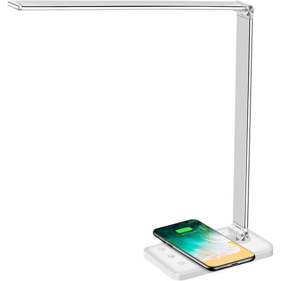 Multifunctional Led Desk Lamp With Wireless Charger, Usb Charging Port, 5 Lighting Modes,5 Brightness Levels, Sensitive Control, 30/60 Min Auto Timer, Eye-Caring Office Lamp With Adapter