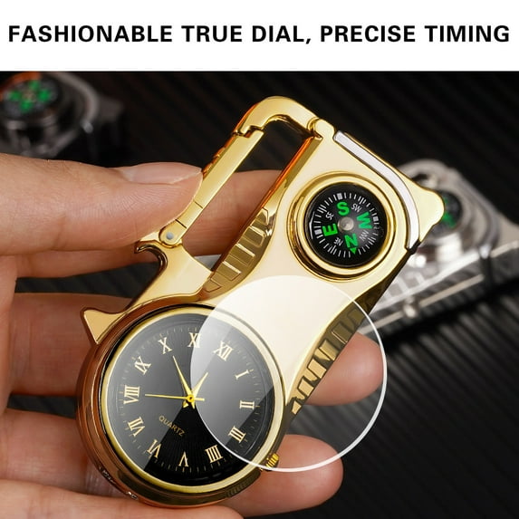 Multifunctional Lighter Kadlawus Multifunctional Lighter, Keychain Bottle Opener with Compass, LED Light, Watch, Windproof Torch Lighter, Outdoor Survival Tool, Camping Gear, Gift for Men, Dad