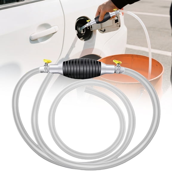 Multifunctional Liquid Siphon Pump Manual Fuel Transfer Pump Large Diameter Manual Gasoline Fuel Water Fish Tank Liquid Extractor Equipped with Hoses 3.3ft