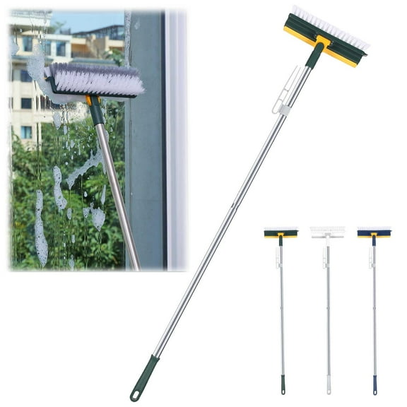 Multifunctional Long Handle Floor Brush Set - 90掳 Corner Brush, Scraper, Water Wiper - Bathroom Tile, Wall, Floor Cleaning Tool - Rotatable Handle for Hard-to-Reach Areas - White, Blue, Green