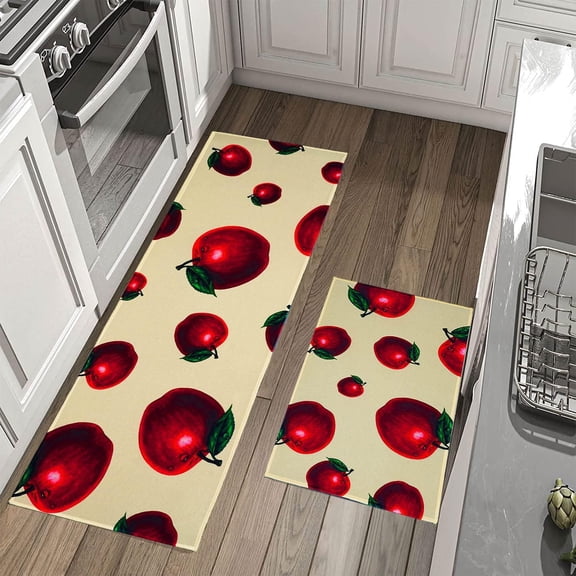 Multifunctional Long Strip Apple Rugs Summer Series Non-Slip Backed Mat Apple Doormat, Fruit Kitchen Mats Set of 2 (17" X 47"+17" X 30")