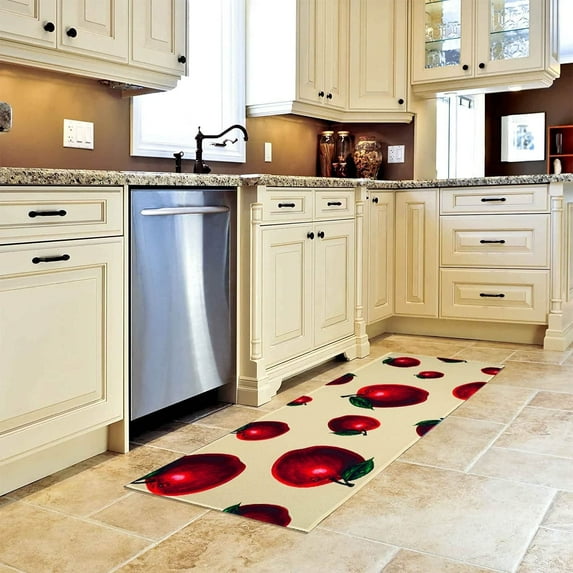 Multifunctional Long Strip Apple Rugs Summer Series Non-Slip Backed Mat Apple Doormat, Fruit Kitchen Mats Set of 2 (17" X 47"+17" X 30")