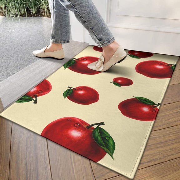 Multifunctional Long Strip Apple Rugs Summer Series Non-Slip Backed Mat Apple Doormat, Fruit Kitchen Mats Set of 2 (17" X 47"+17" X 30")