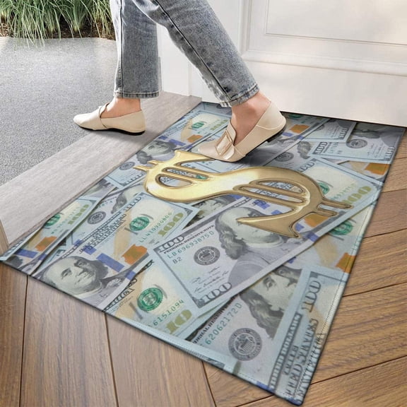 Multifunctional Long Strip Money Rugs 100 Dollar Bill Series Non-Slip Backed Mat Money Doormat, Kitchen Mats Set of 2 (17" X 47"+17" X 30")