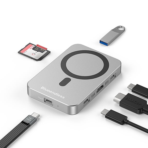 Multifunctional Magnetic Docking Station, M.2 NVMe SSD Enclosure with 10Gbps USB C Hub, 4K60Hz HDMI Video Output, 100W PD Fast Charging, SD/TF Card Reader & Active Cooling for Laptop Phone