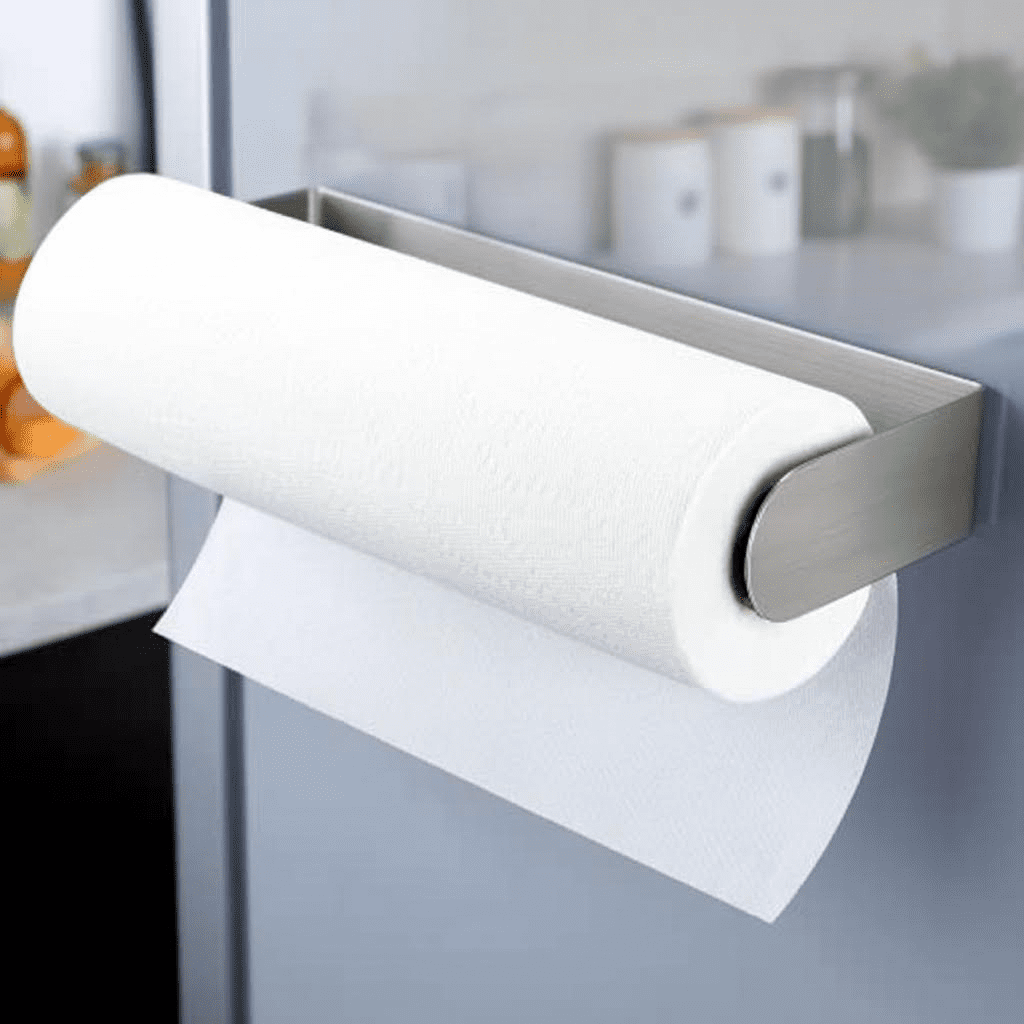 Multifunctional Magnetic Paper Towel Holder Bar with Strong Adhesive Backing for Kitchen, Refrigerator, Grill, and More - Durable and Space-Saving Silver Design