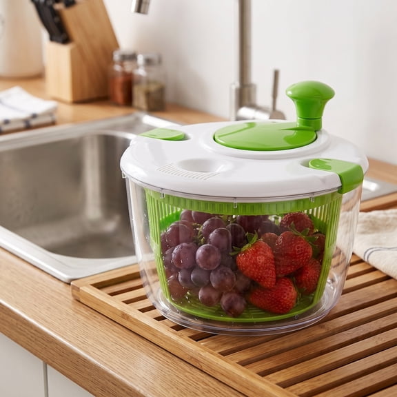 Multifunctional Manual Salad Spinner, Vegetable Washer Dryer, 24.5cm Washing Draining Basket for Lettuce Fruit Salad, Kitchen Fruit Vegetable Strainer Storage Bowl