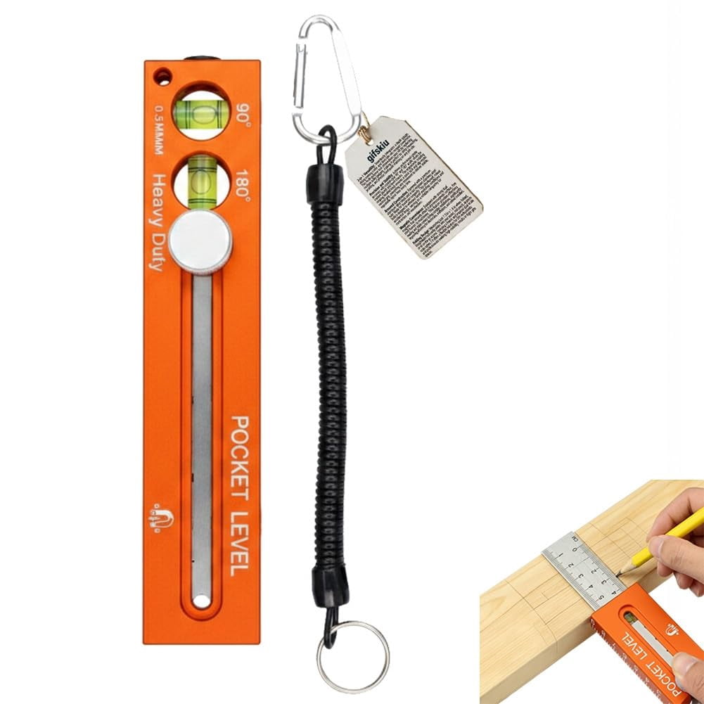 Multifunctional Marking Level Ruler with 90° and 180° Spirit Levels, Aluminium Alloy Pocket Spirit Level Depth Gauge, Adjustable Woodworking Sliding Metal Scribing Tool for Carpentry(Orange)