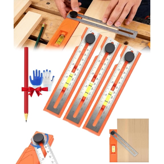 Multifunctional Marking Level Ruler with Adjustable Angle Finder & Bubble Level, Foldable Levels Ruler for Woodworking, Layout, Tile, DIY Projects, Multi-Angle Measuring & Marking Tool (3PCS)