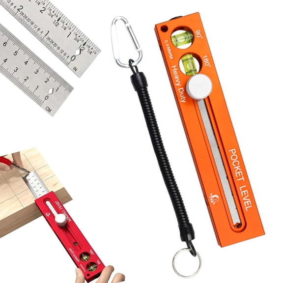 Multifunctional Marking Level Ruler, Adjustable Positioning Marking Protractor Tool, 6.6in Multi-Angle Scribing Ruler Multifunctional Spirit Level Gauges Ruler (Orange-Imperial Scale)