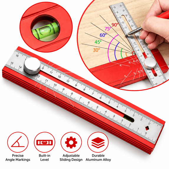 Measuring Ruler I Multifunctional Marking Level Ruler, Adjustable Positioning Marking ...