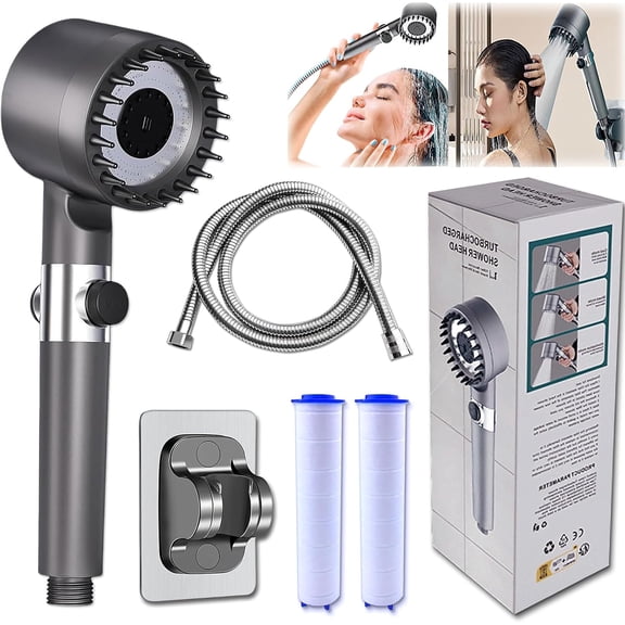Multifunctional Massage Shower, Handheld High Pressure Shower Head,Massage And Skin Beauty Multifunctional Shower, 3 Settings 4 in 1 Detachable Showerhead with 47" Hose, Bracket and 5Filters