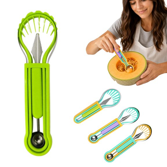 Multifunctional Melon Baller Scoop Set,3-in-1 Stainless Steel Watermelon Cutter & Fruit Cutter Tool,with Watermelon Scooper(D)