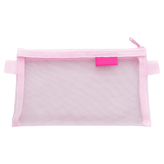 Multifunctional Mesh Pen Bag Pencil Case Makeup Tool Bag Storage Pouch Purse - Pink