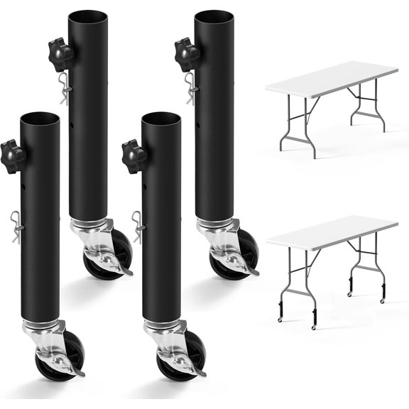 Multifunctional Metal Furniture Legs with Caster Wheels,4 Pack Heavy Duty Table Risers,Adjustable Table Leg Extenders,Desk Legs with Detachable Locking Casters(10.6 inch)