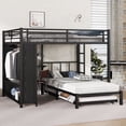 thumbnail image 1 of Multifunctional Metal Twin over Full Bunk Bed with Trundle, Built-in Closet & Folding Desk, Space Saving Design,Easy Assembly,Black, 1 of 10