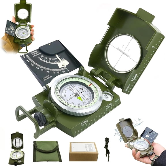 Multifunctional Military Aiming Navigation Compass, 2026 Upgrade Built-in Inclinometer, Impact Resistant & Waterproof for Camping Hunting Hiking Geology Activities