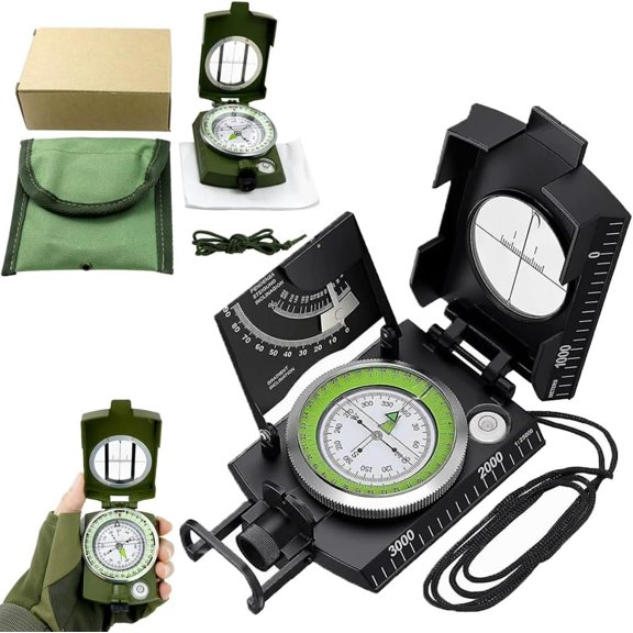 Multifunctional Military Aiming Navigation Compass Compass, Upgrade Built-in Inclinometer, Measure Height and Slope, Durable for Camping, Backcountry Skiing or Steep Slopes