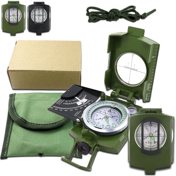 Multifunctional Military Aiming Navigation Compass, Lensatic Compass Military Grade, Built-in Inclinometer, Measure Height & Slope, Durable for Camping, Backcountry Skiing