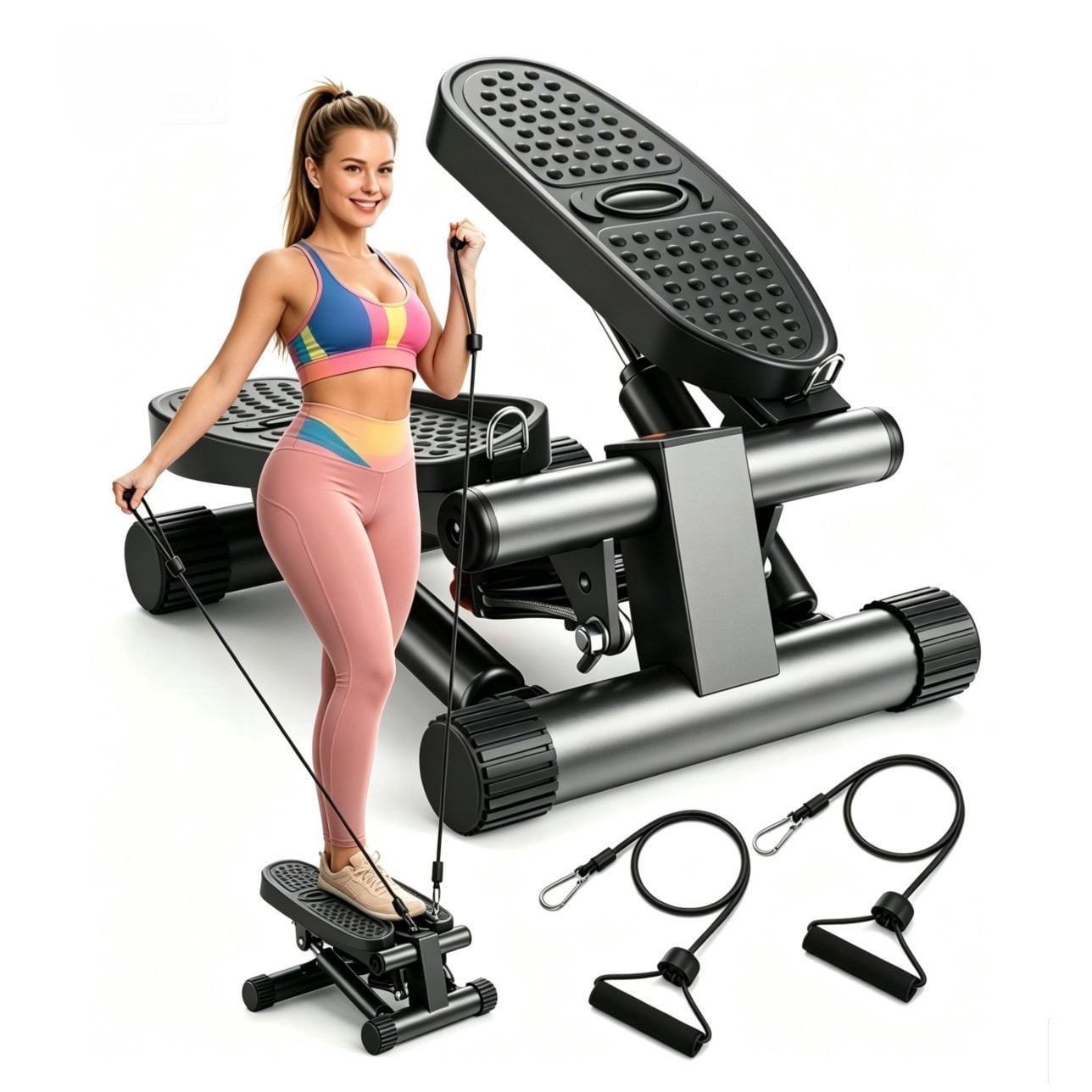 Multifunctional Mini Treadmill, Foldable Flat Design with Climbing Trainer & Resistance Band, Easy Storage, Ideal for Home Workout for Men & Women