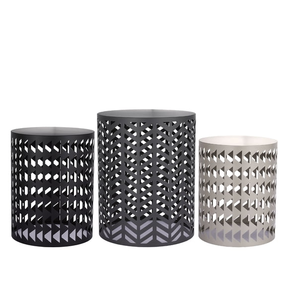 Multifunctional Nesting Round Metal Coffee End Tables Set of 3 Modern Furniture Nightstands Decor Side Tables Plant Stand for Home Office Indoor Garden Outdoor Black and Gray