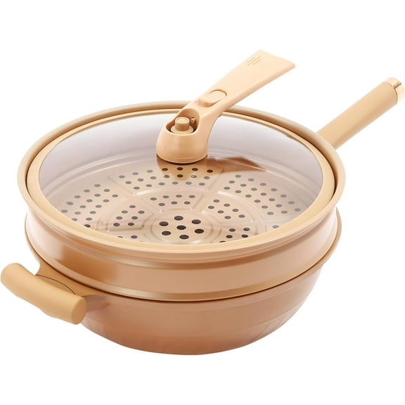 Multifunctional Non-Stick Clay Pressure Cooker with Steamer Basket, Home Cooking Pan for Stir-frying, Steaming, Stewing, and Deep-frying