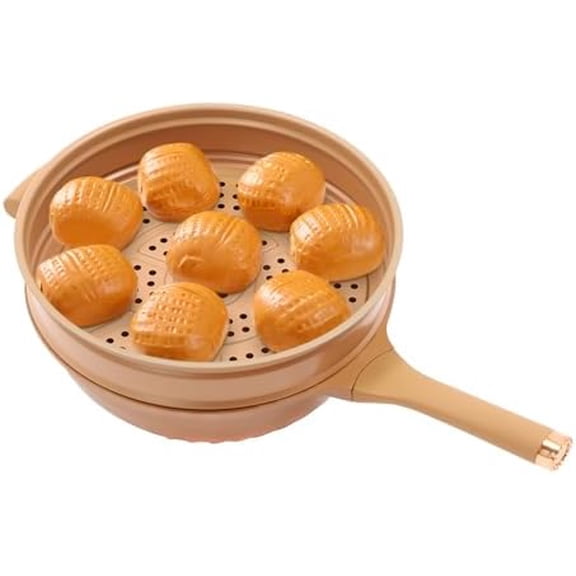 Multifunctional Non-Stick Clay Wok With Steamer Basket Frying Pan, 12.6in Pottery Clay Non-stick  Pressure Pot 2-in-1 Micropressure and Induction Bottom, for Cooking Frying