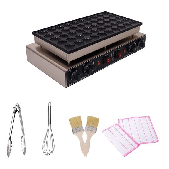 Multifunctional Nonstick Waffle Baker, Silver 201 Stainless Steel, 50PCS Poffertjes Maker with Split Control for Coffee Shop, Daily Household Use