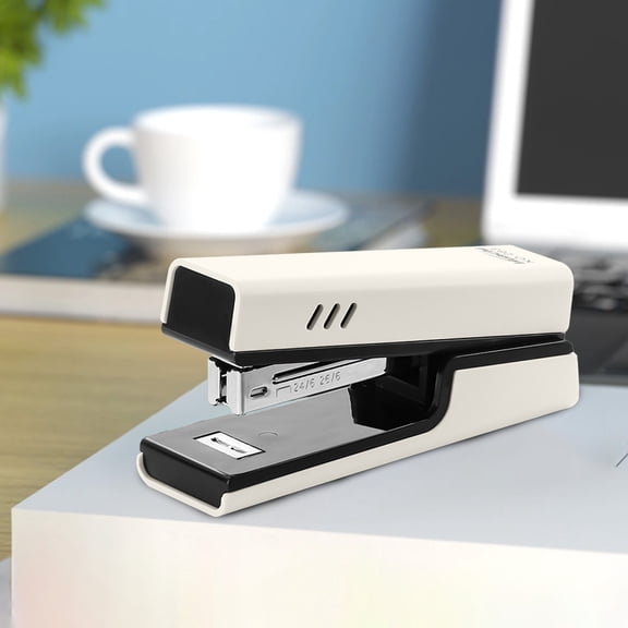 Multifunctional Office Stapler Heavy Duty High Capacity Desktop Stapler Anti Jam Technology Ergonomic Stapling Tool Home Office Use 5.12x2.36x1.57in(White/L)