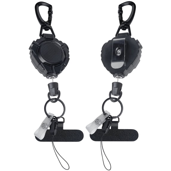 Ogetok 2 Pack Retractable Keychain with Metal Carabiner Strong 9oz Retraction for Phone Keys ID Badge Multi Function Durable Abs Black